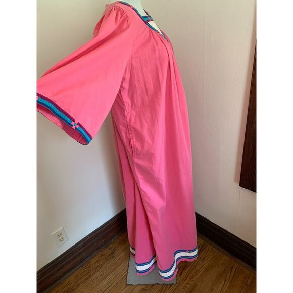 VTG 60 70 Maxi Dress Embellishments Pink Mumu House Dress Aztec Southwest Cotton - Picture 11 of 17